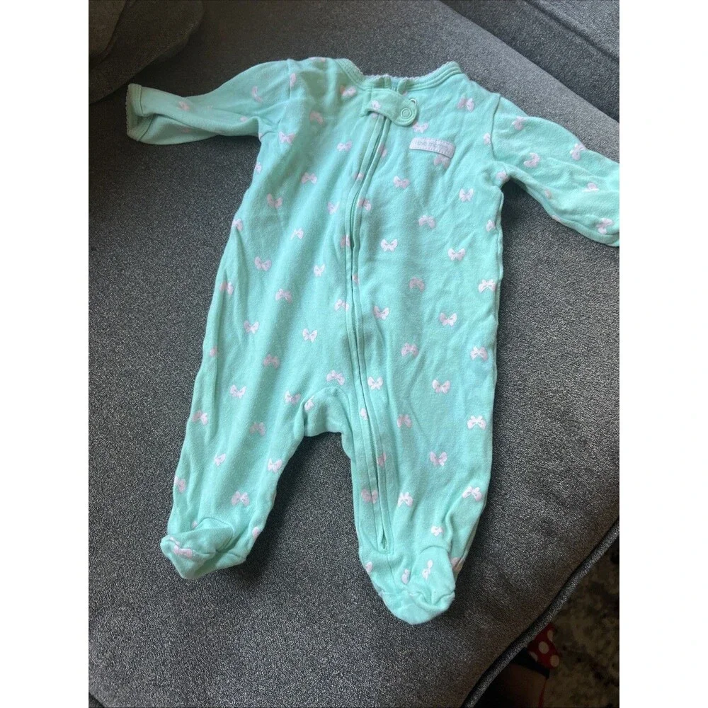 Onesies Girl Mint Green‎ Sleeper W/bow Design White 3Months